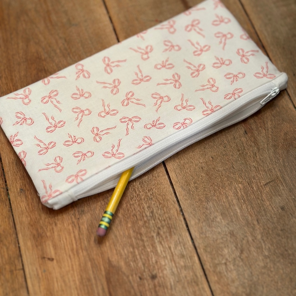Handmade Pink Bow Pencil Case or Make-up Bag